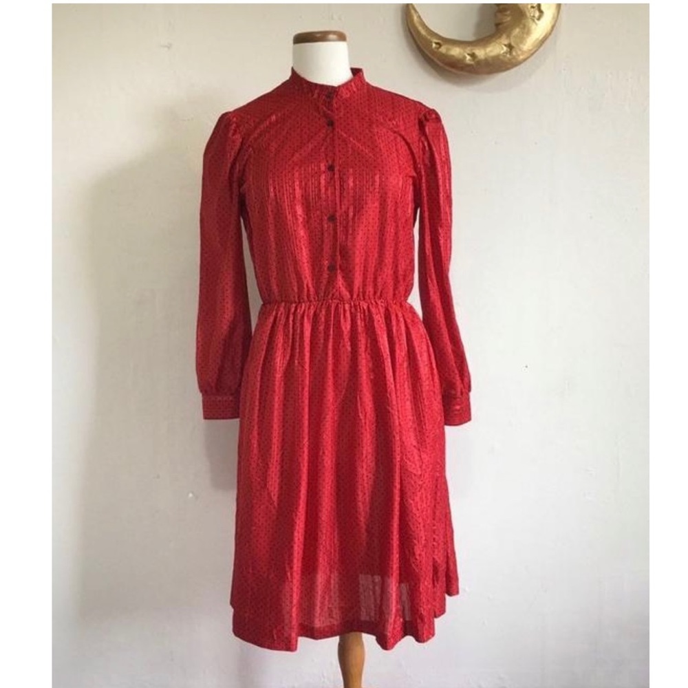 Vintage 70s Red Secretary Dress Montgomery Ward ML